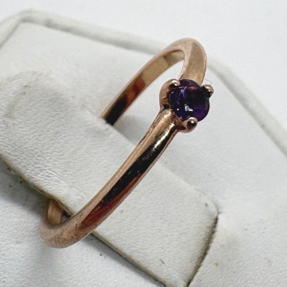 Pandora 14K Rose Gold Plated Purple Cubic Zirconia Solitaire Ring Size 6 ALE